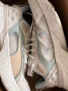 Puma Women's White Sneakers with Pastel Pink & Light Blue Accents